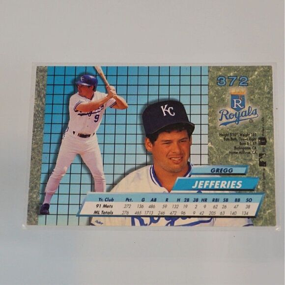 1992 Ultra Gregg Jefferies 3rd Base Kansas City Royals #372 - Picture 2 of 2